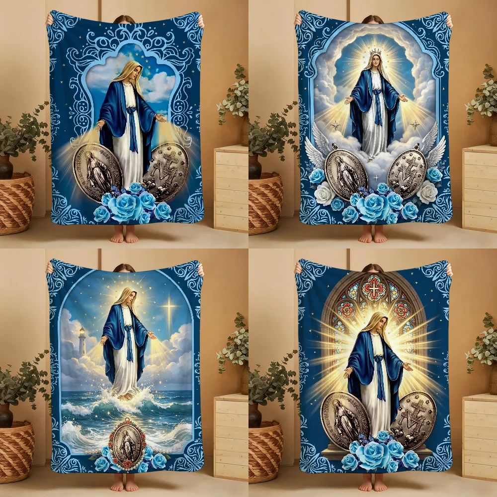 Vintage Religious Madonna Blanket Soft Printed Flannel Warm Cozy Nap Bed Sofa Travel Camping Season Gift Adults Kids