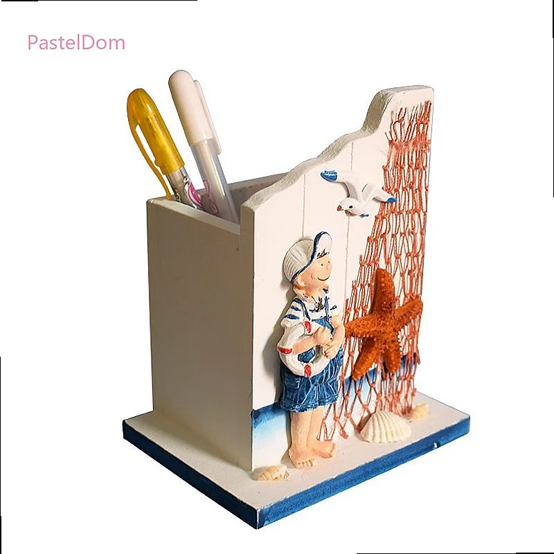 Creative Wooden Pencil Holder, Mediterranean Style Decorative Storage Box Gift for Kids home decoration accessories