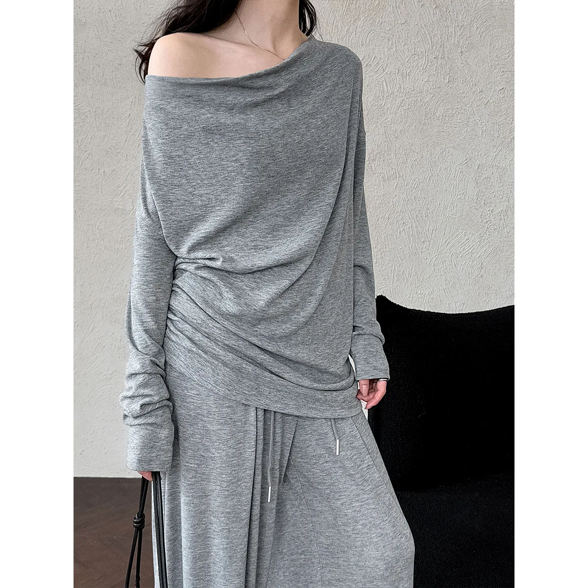 

LuXi High Waist Wide Leg Pants Casual Set Women's Fashion Ensemble Autumn New Style Layered Two-Piece Set 2041