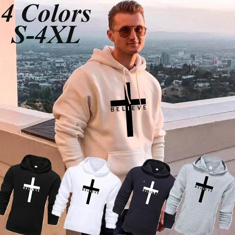 

2024 Men's I Believe Jesus Print Sweatshirt Man Designer Hoodies Fashion Casual Warm Hooded Tops Streetwear High Quality Outwear