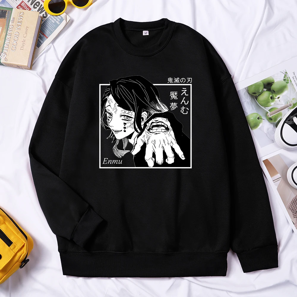 Demon Slayer Enmu Harjuku Printing Women Sweater Loose Fleece Sportswear Casual Autumn Pullover O-Neck Comfortable Female Tops