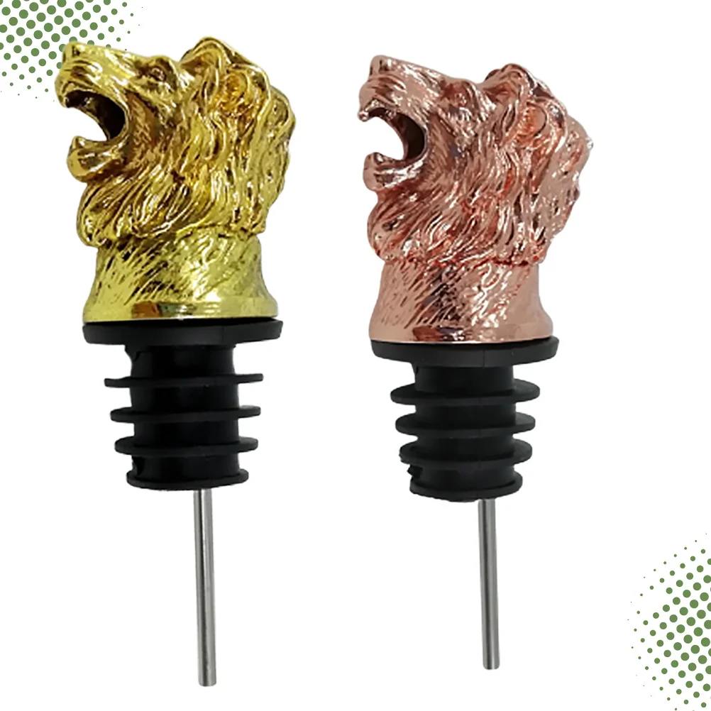 2Pcs Lion Head Wine Pourer Stoppers Premium Funnel Spout Beverage Dispenser for Party Events Rose Gold Golden Set