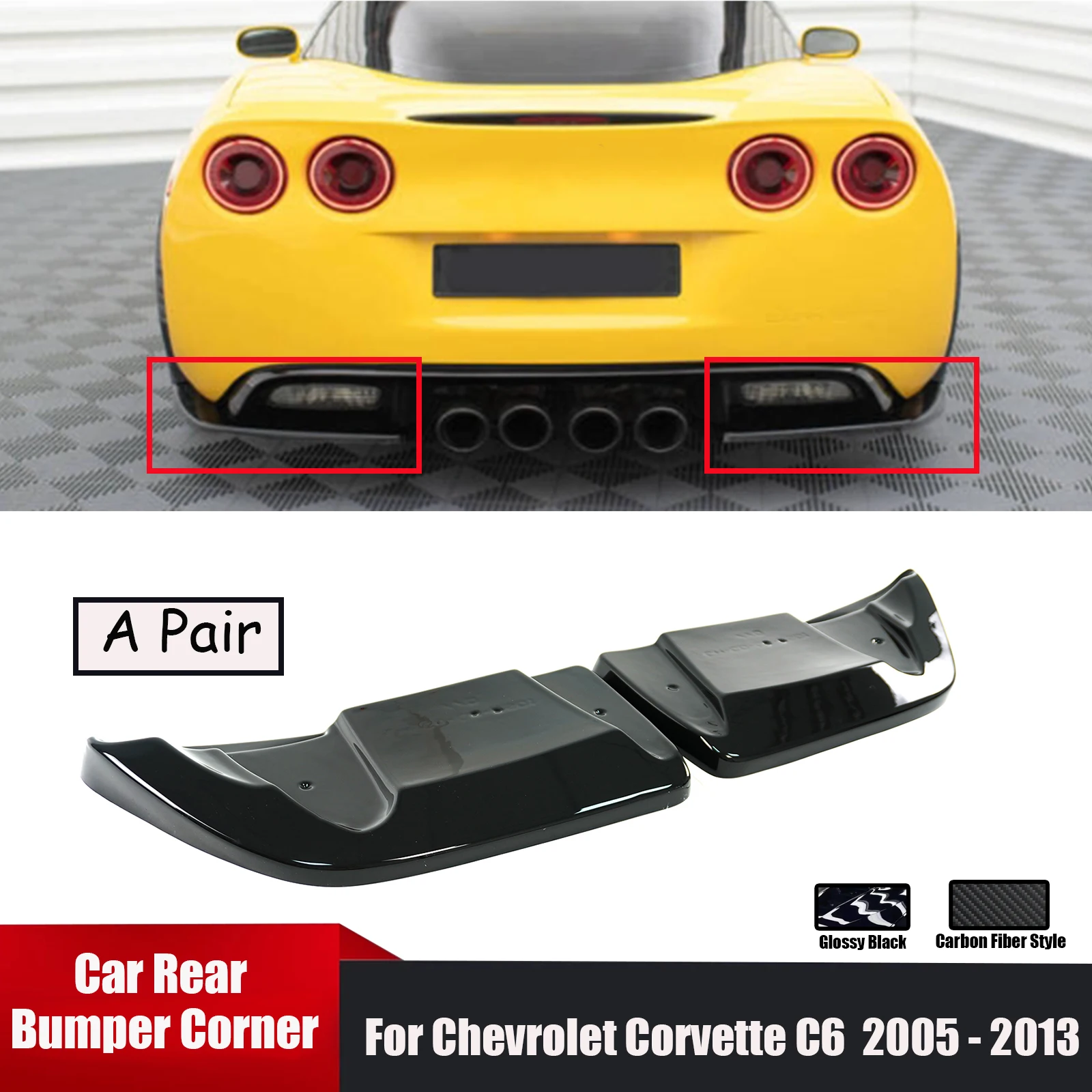 

Rear Bumper Corner For Chevrolet Corvette C6 2005 - 2013 Spoiler Diffuser Splitter Glossy Black Car Accessories Left And Right