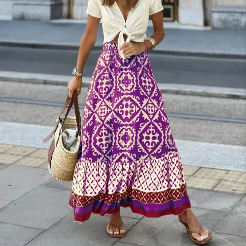 Fashion half skirt summer new print loose splicing large skirt women