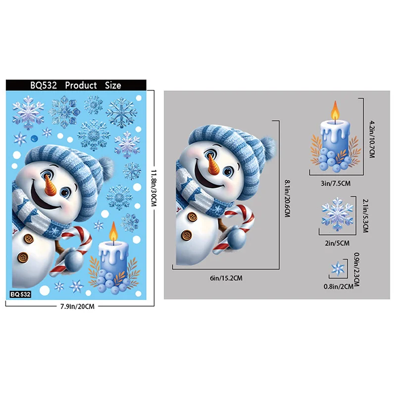 Weihnachtsdekorationen, Schneeflocken-Fensteraufkleber, Weihnachtsmann-Aufkleber, blauer Schneemann, Fensterdekoration, statische Aufkleber aus Glas