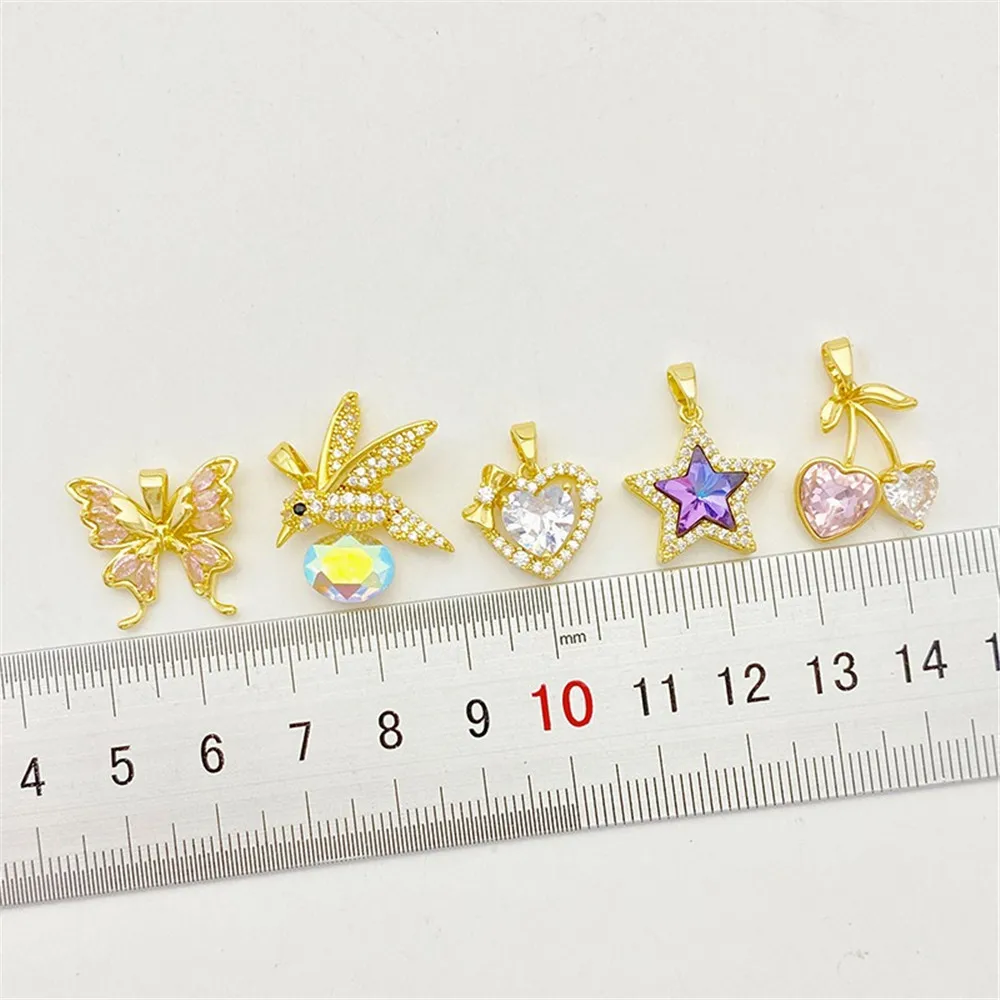 18K Gold-plated Zircon Butterfly Cherry Five-pointed Star Charm Pendant DIY Jewelry Beads for Necklace Bracelet Craft Accessorie