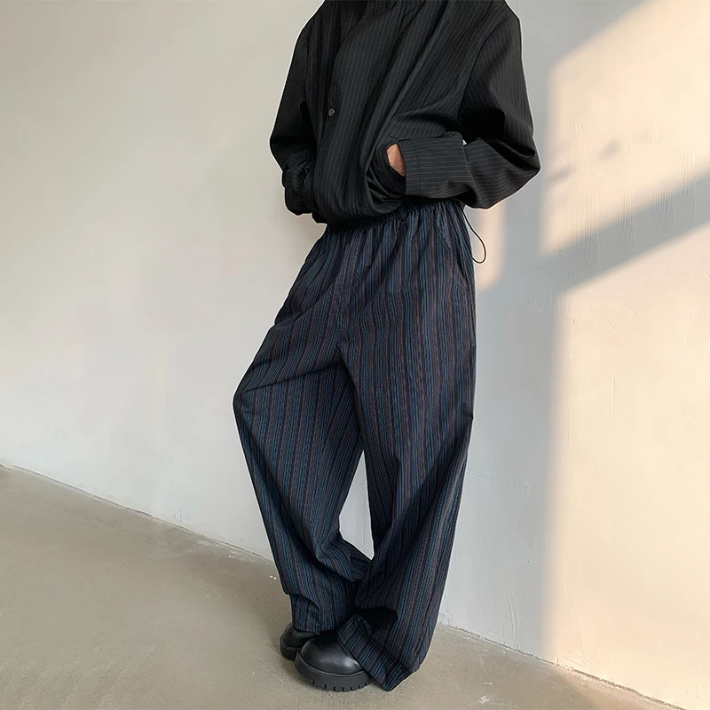 WTHT Fashion New 2026 Spring Men's Striped Loose Straight Blazer Pants Trendy Elastic High Waist Wide Leg Trousers Male 2A2776