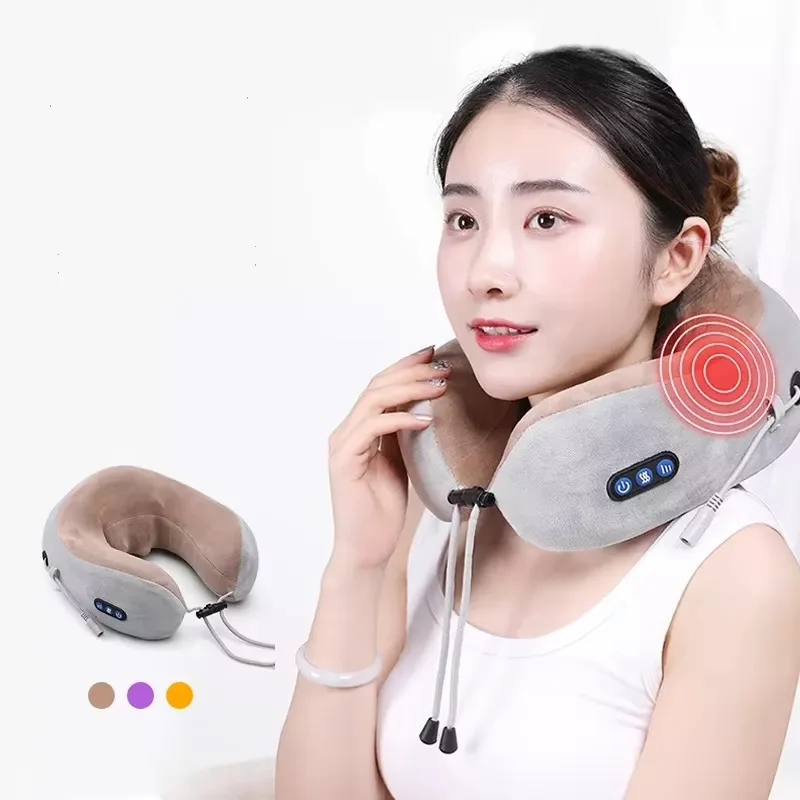 Travel Rechargeable Cordless Memory Foam U-Shaped Neck Massage Pillow