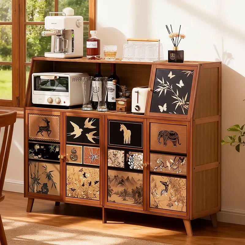 Multi-Functional Kitchen Side Cabinet Tea Cabinet Living Room Wall Storage Cupboard for Utensils Dishes Cookware Organizer