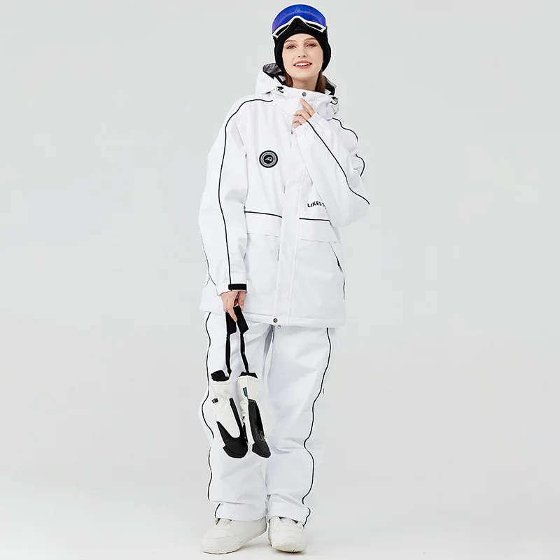 

Зимнее лыжное снаряжение для женщин и мужчин, комплект костюмов с капюшоном для взрослых, водонепроницаемая, дышащая, ветрозащитная, износостойкая, уличная теплая лыжная куртка, брюки