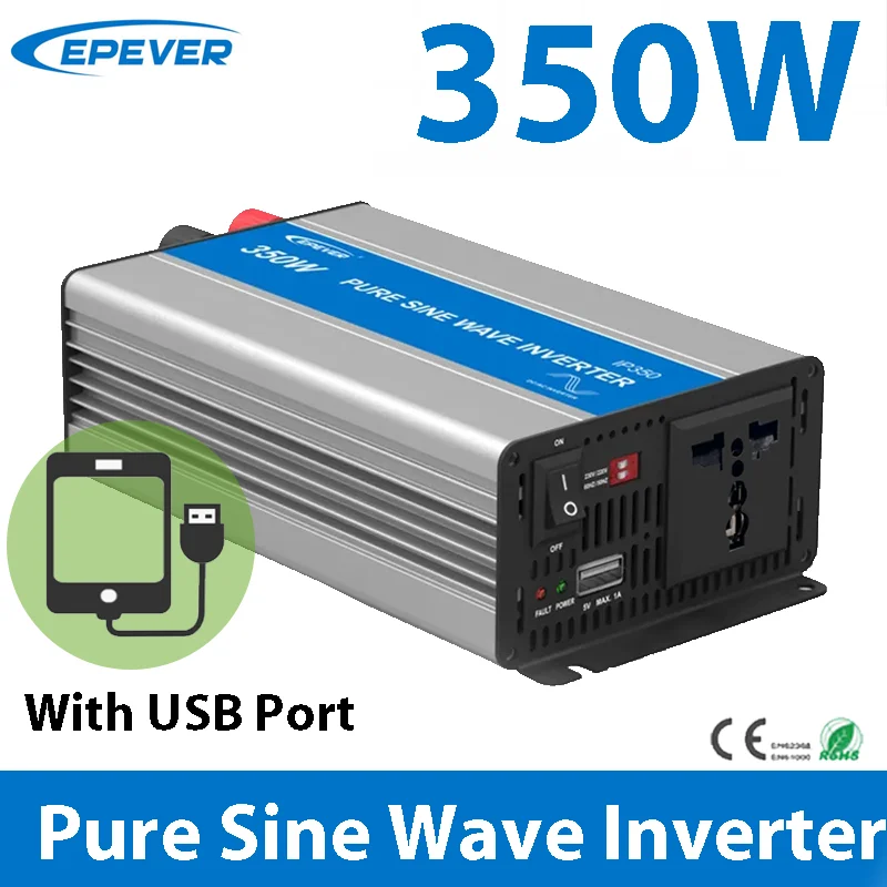 

EPEVER 350W Inverter 12V/24VDC Input 110V120V/220V230VAC Output Solar Panel Off Grid Tie Pure Sine Wave Inverter IPower IP350