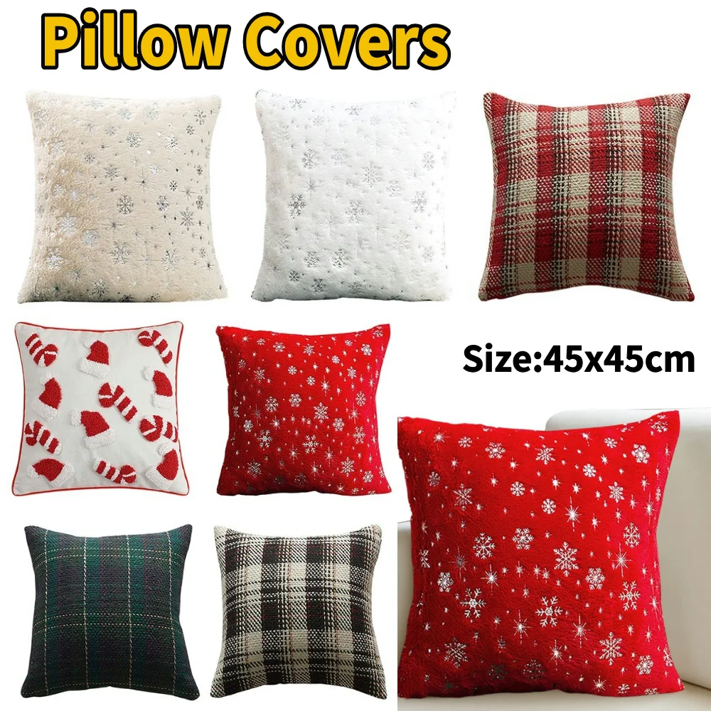 Christmas Decorative Pillow Covers Soft Plush Pillowcase Couch Cushion Case for Couch Sofa Holiday Festivals Winter Home Decor