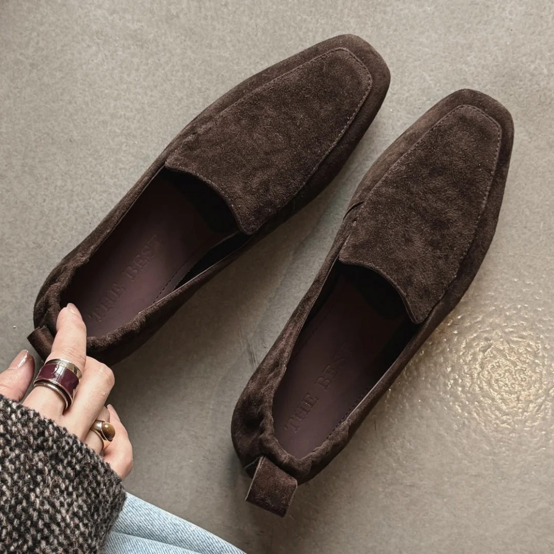 

Women's cow leather square toe slip-on flats loafers high quality soft comfortable casual female daily moccasins shoes for woman