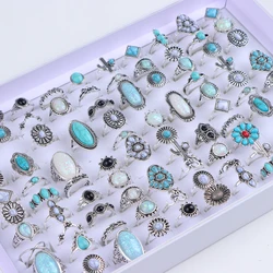 10/20/30/50/100Pcs/Lot Retro Punk Bohemian Rhinestone Carve Rings For Women Mix Style Jewelry Party Gifts Accessories Wholesale