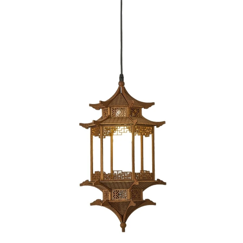 Ancient building hexagonal pavilion lamp tea room zen aisle entrance eaves chandelier