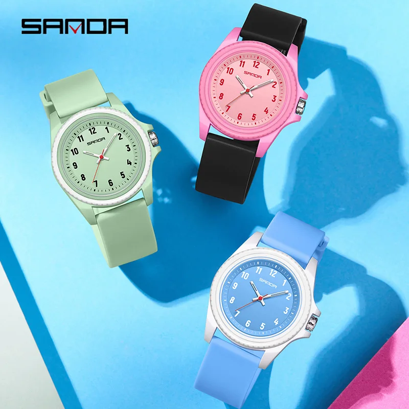 SANDA2274 Student Exam Watch Simple Large Number Dial TPU Skin friendly Strap 5ATM Waterproof Lightweight Youthful Vitality