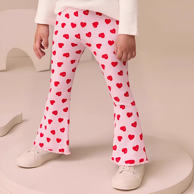 ليتل مافين الخريف الربيع الصغار الفتيات السراويل عيد الحب الأحمر الحب القطن بنطال أولادي قلوب طماق للأزياء #1