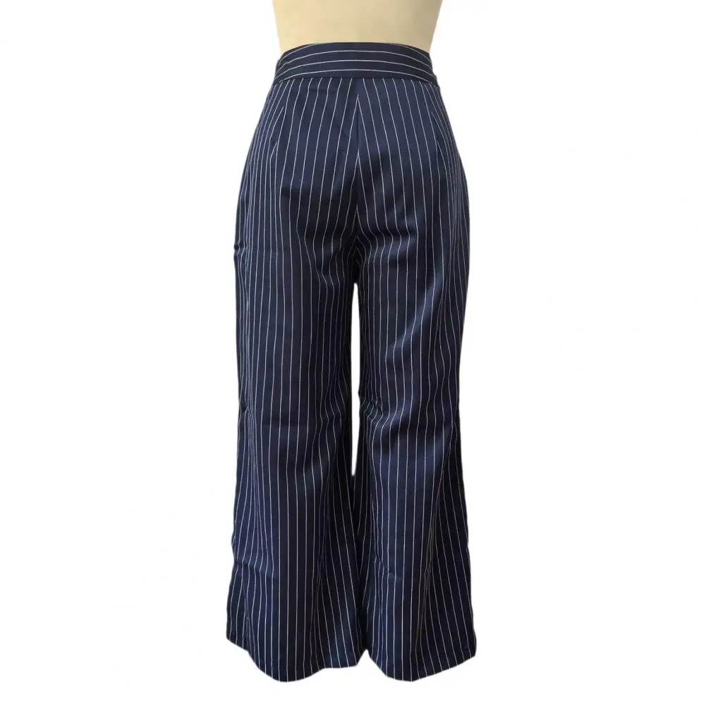 Relaxed Fit Pants Striped Wide Leg Pants for Women High Waisted Loose Trousers with Button Breathable Palazzo Pants with Pockets