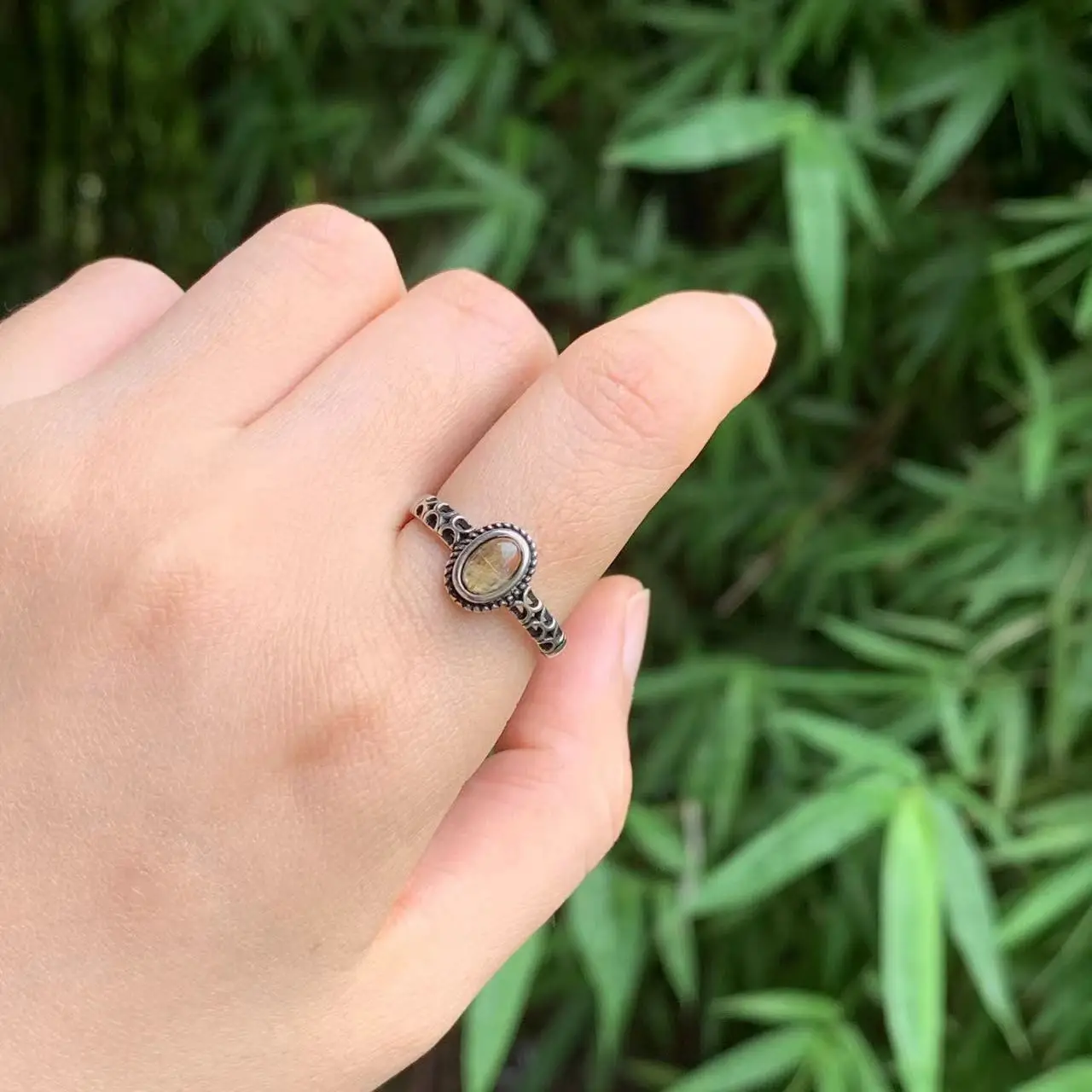 

MM Natural Gold Rutilated Quartz Ring Adjustable Female Jewelry for Women Gift Wholesale High Quality Vintage Fine