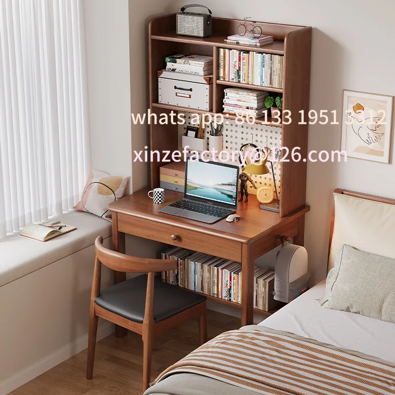 

Customizable solid wood desk bookshelf integrated table household computer small apartment bedroom student study table hole b