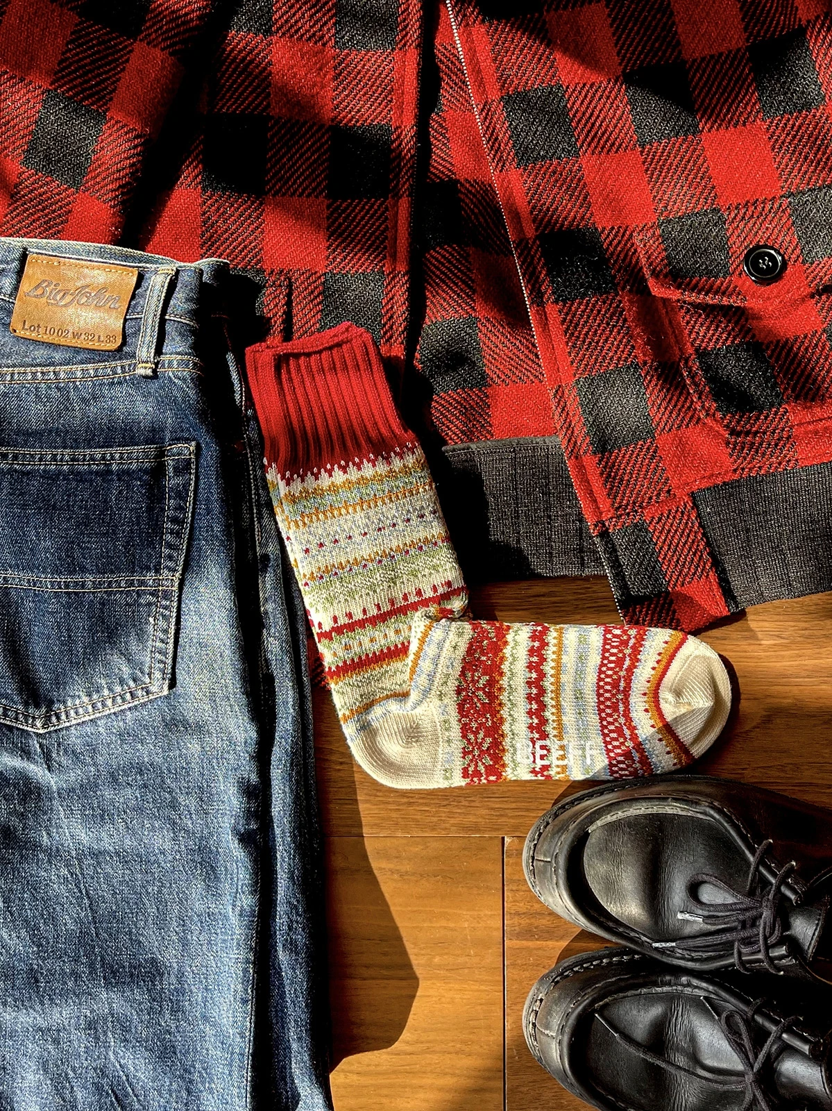 

Red Ethnic Long Sos Vintage Retro Thi Cotton Fair Isle Patterned Couple's Mid-Calf Winter Sos Beau Leg a