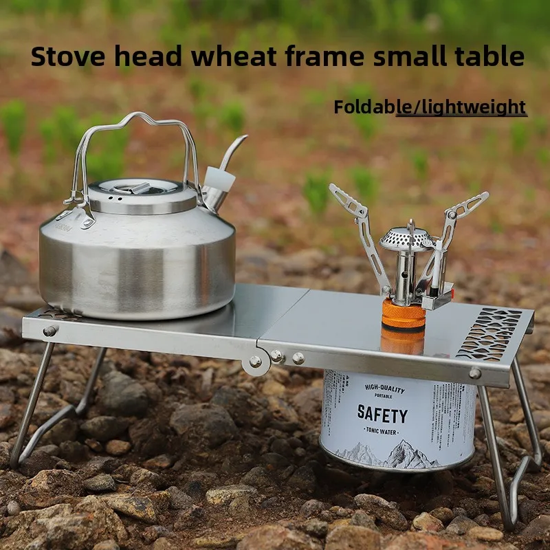 

Outdoor camping stainless steel folding table camping barbecue portable multi-functional tea table picnic flat gas tank burner