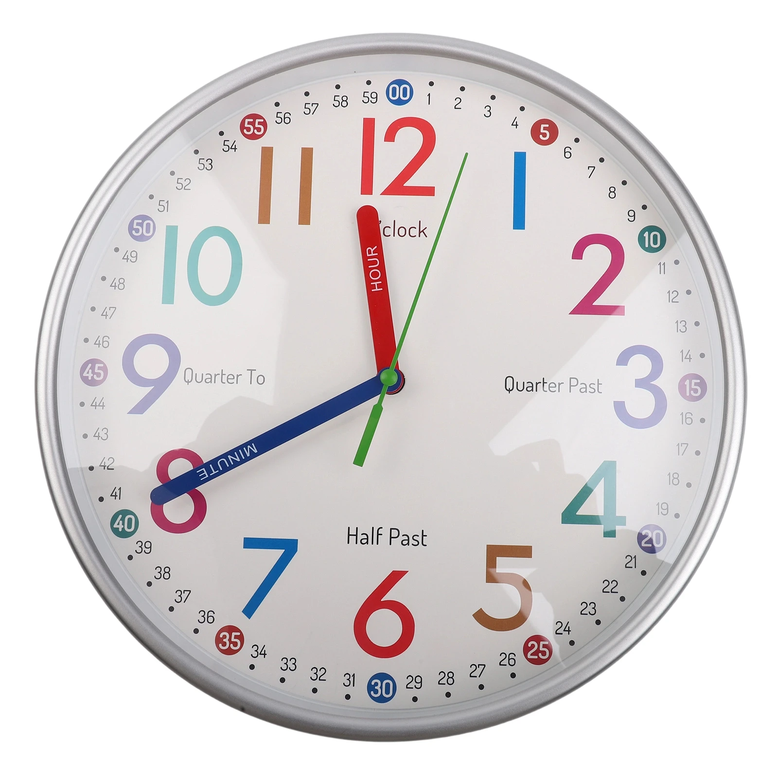 Silent wall clock for designed to improve time recognition skills while maintaining a calm noise  Silent wall clock