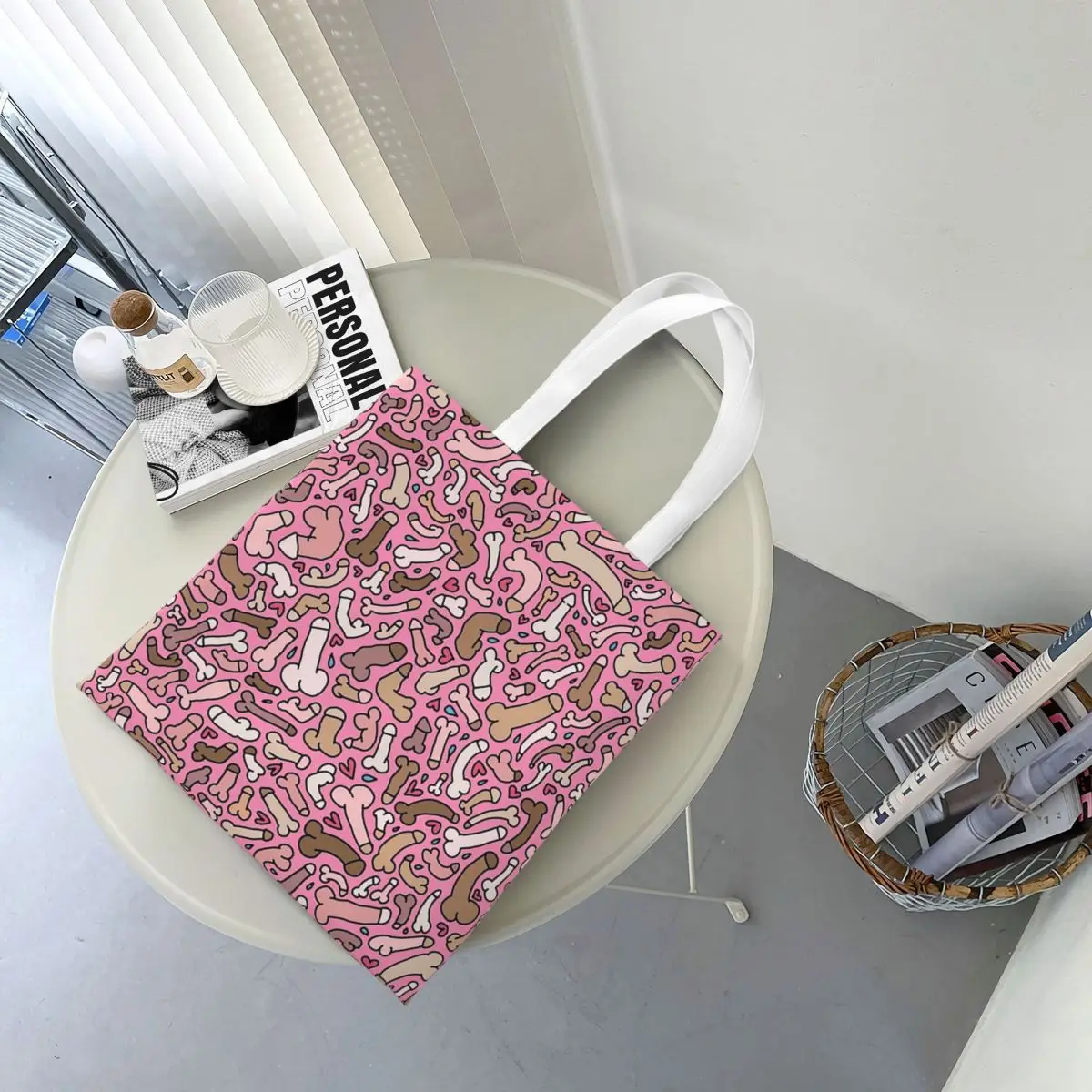 Sacos de compras de pênis rosa senhoras lona a sacola dobrável bolsa de ombro feminina bolsa de viagem