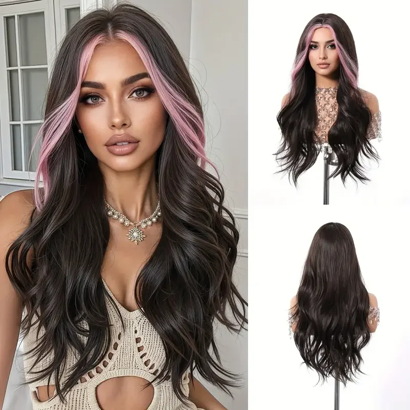 

Testar Модный темно-коричневый розовый длинный волнистый синтетический парик для женщин с гладкими блестящими термостойкими волосами для ежедневного использования на вечеринке