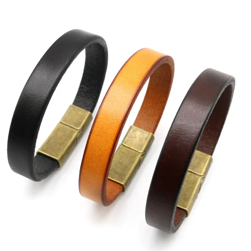 Classic Punk Male Bracelet Hip Hop Rock Retro Wild Men\'s Genuine Leather Bracelet Men Bangle Charm Cuff Jewelry