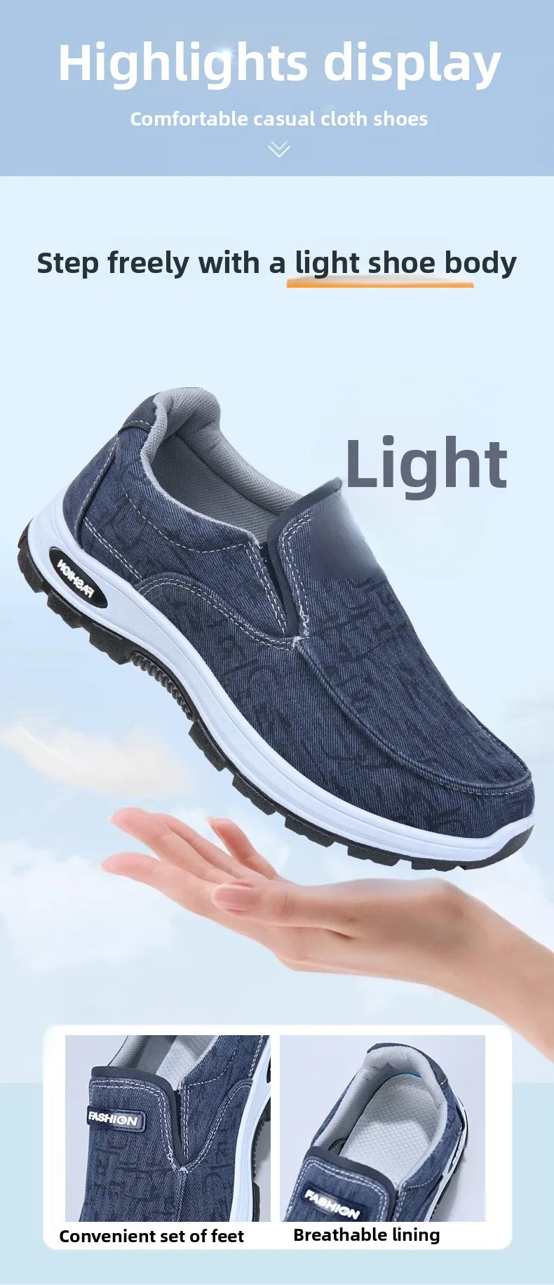 Herren-Schuhe aus Stoff, zum Hineinschlüpfen, atmungsaktive Canvas-Slipper, mit dicker, rutschfester Sohle, bequeme Freizeitschuhe für den täglichen Gebrauch, für Arbeit und Outdoor-Aktivitäten. – Detail 4