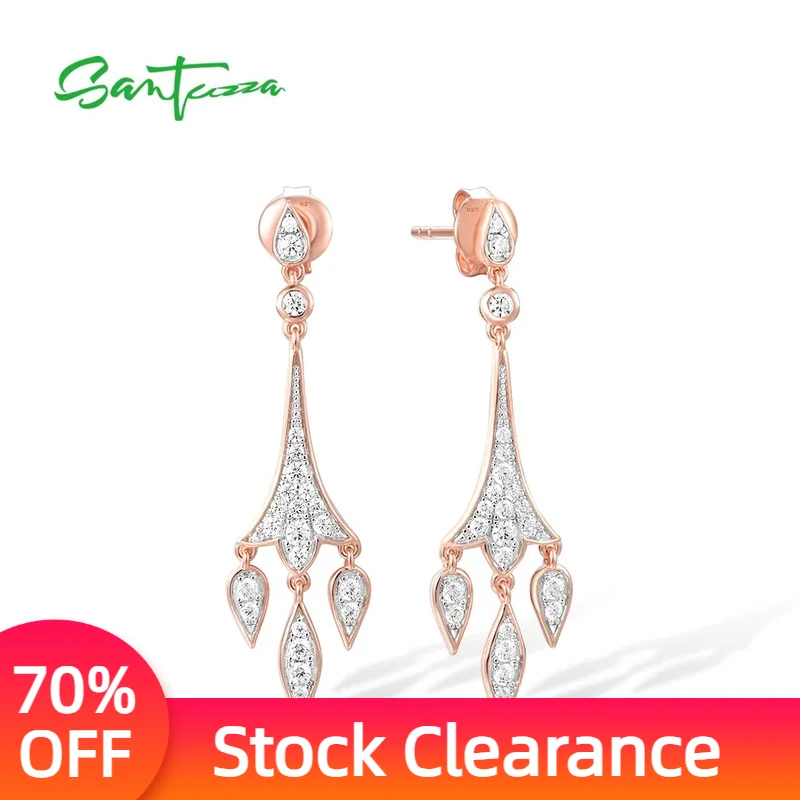 

SANTUZZA Pure 925 Sterling Silver Earrings For Women Sparkling White CZ Chandelier Drop Eariings Delicate Trendy Fine Jewelry
