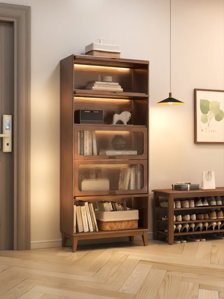 

Solid Wood Dustproof Glass Door Floor-standing Bookcase With Storage For Living Room Study American Vintage Medieval Styles