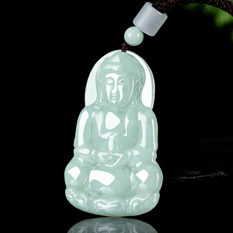 Natural myanmar a-grade garrafa de jade guanyin jade pingente de semente de gelo jadeite encantos colar masculino jóias femininas atacado