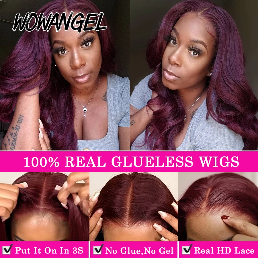 Pre Everything 13x6 HD Lace Front Wig 99J Burgundy Glueless Pre Cut Lace Body Wave Wigs Human Hair Wigs Brazilian Hair For Women