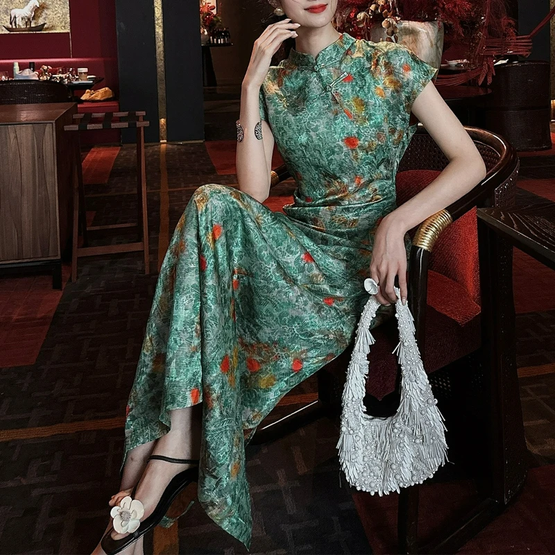 

New Chinese Style Niche Design Printed Dress for Women 2026 Summer New Fashion Light Luxury High-end Feeling Improved Cheongsam