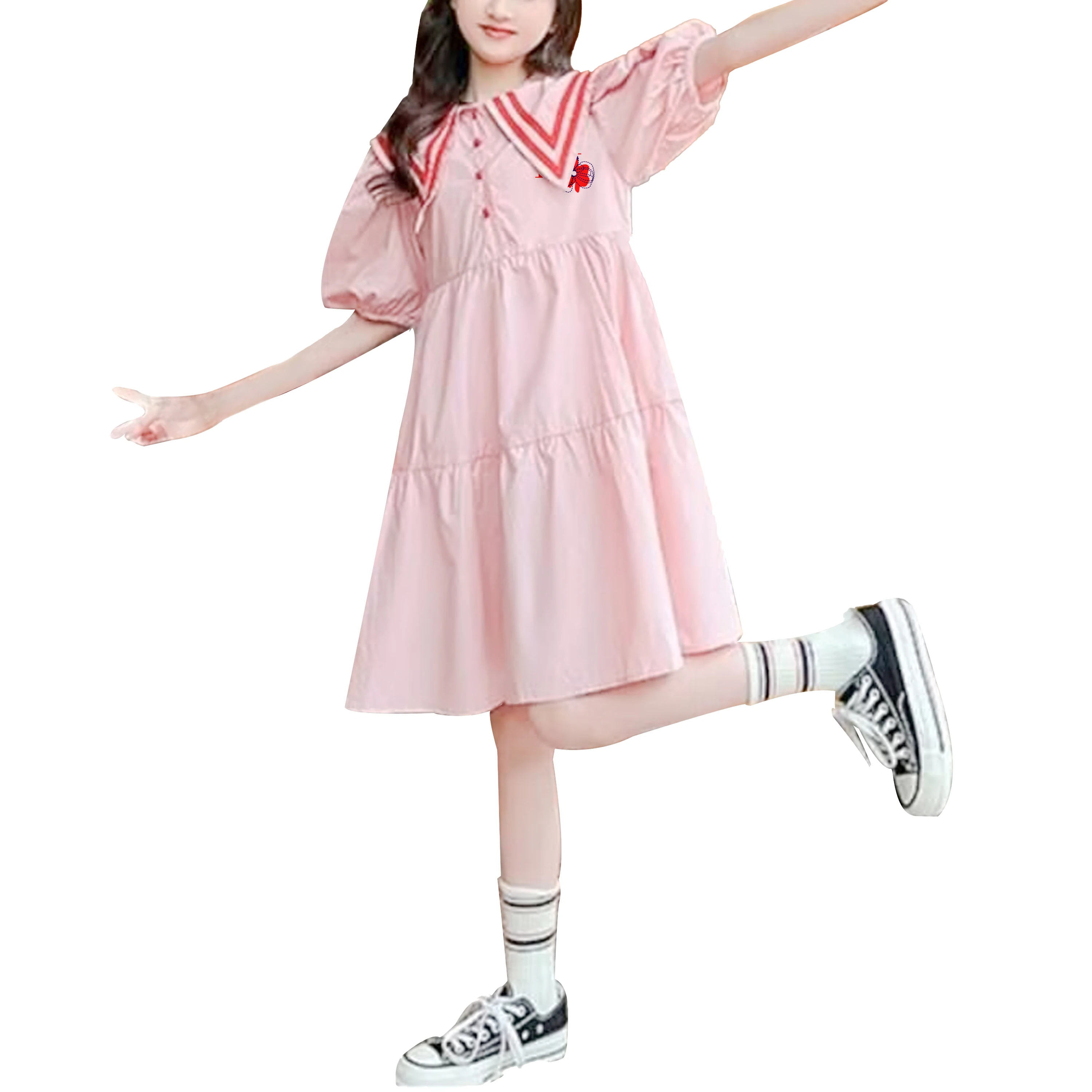 CHCH Girls Dresses 2024 Summer New Baby Girls Floral Short Sleeves Dress Children Clothes Holiday Casual Kids Pink Clothing