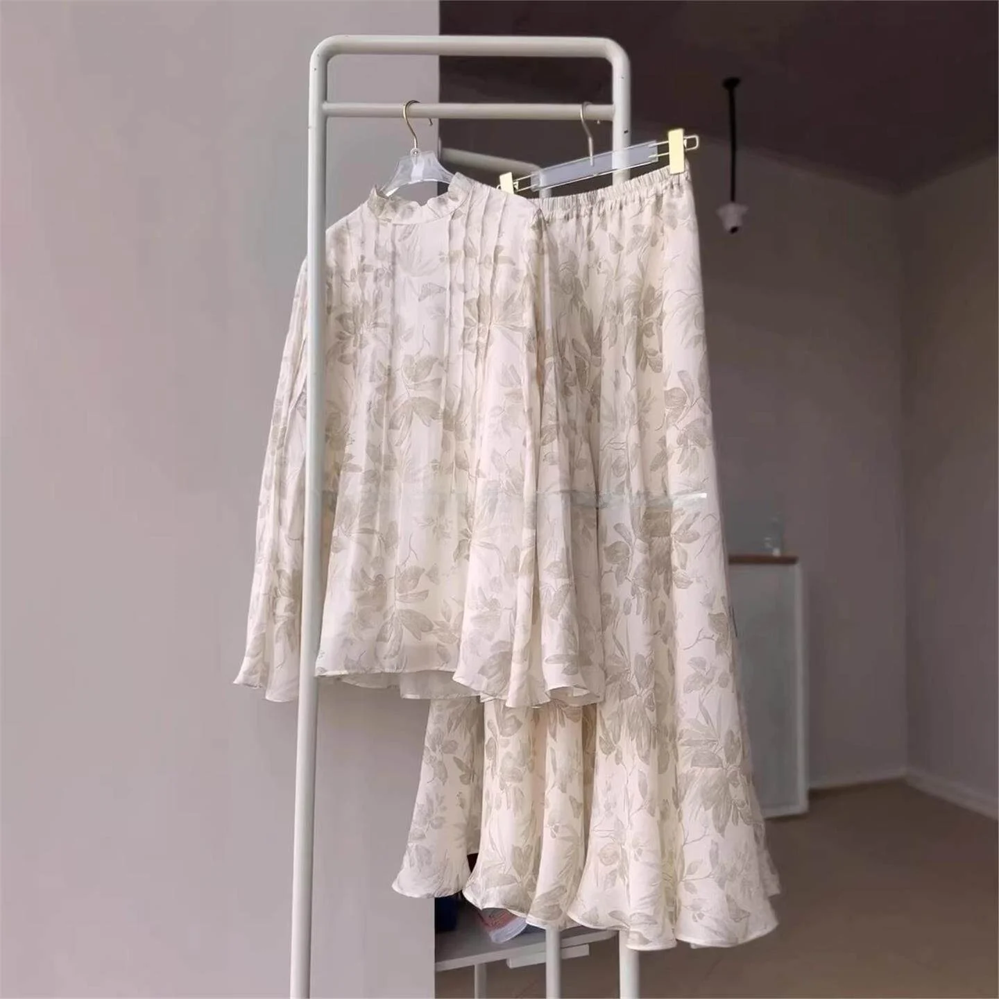 Loose Printed Summer Casual Top And Half Skirt Set Women's Fashion Cross-Border New Style Cleanfit Low Waist PVC Fabric