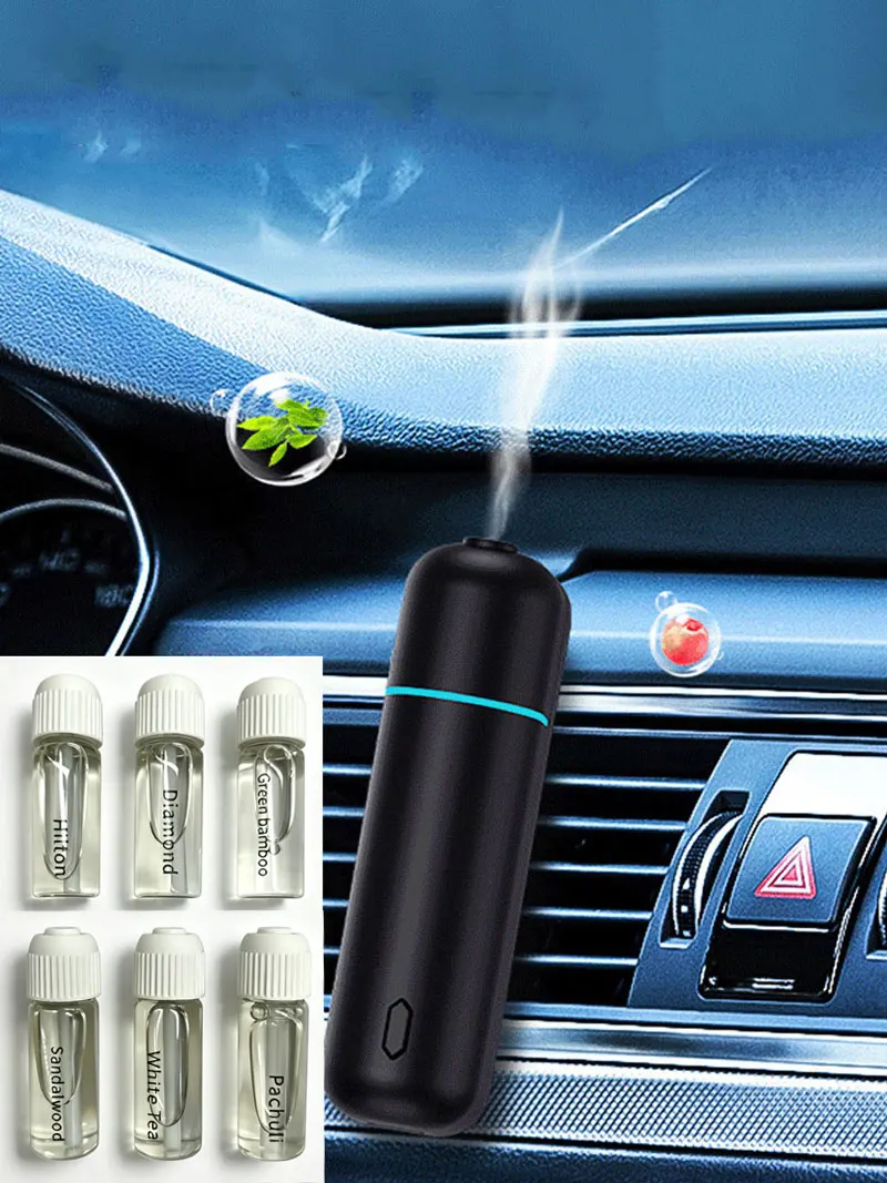 Car Electric Aroma Diffuser Cordless 6 Scent Small Portable Vent Clip Air Freshener Perfume Essential Oil Refill Replacement Set