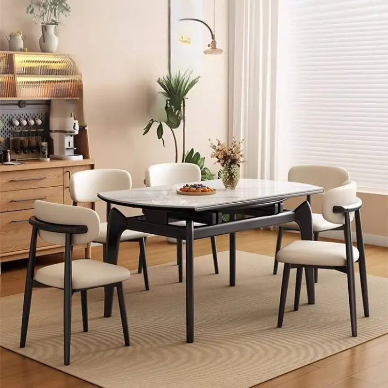 Unique White Dining Tables Chairs Base Decorations Expandable Extending Dining Tables Set Modern Mesas Comedor Furniture Home