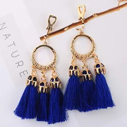 8 Color Trendy Bohemian Statement Tassel Clip On Earrings For Women Non Pierced Dangle Cotton Rope Fringe Clips Ear Jewelry Gift