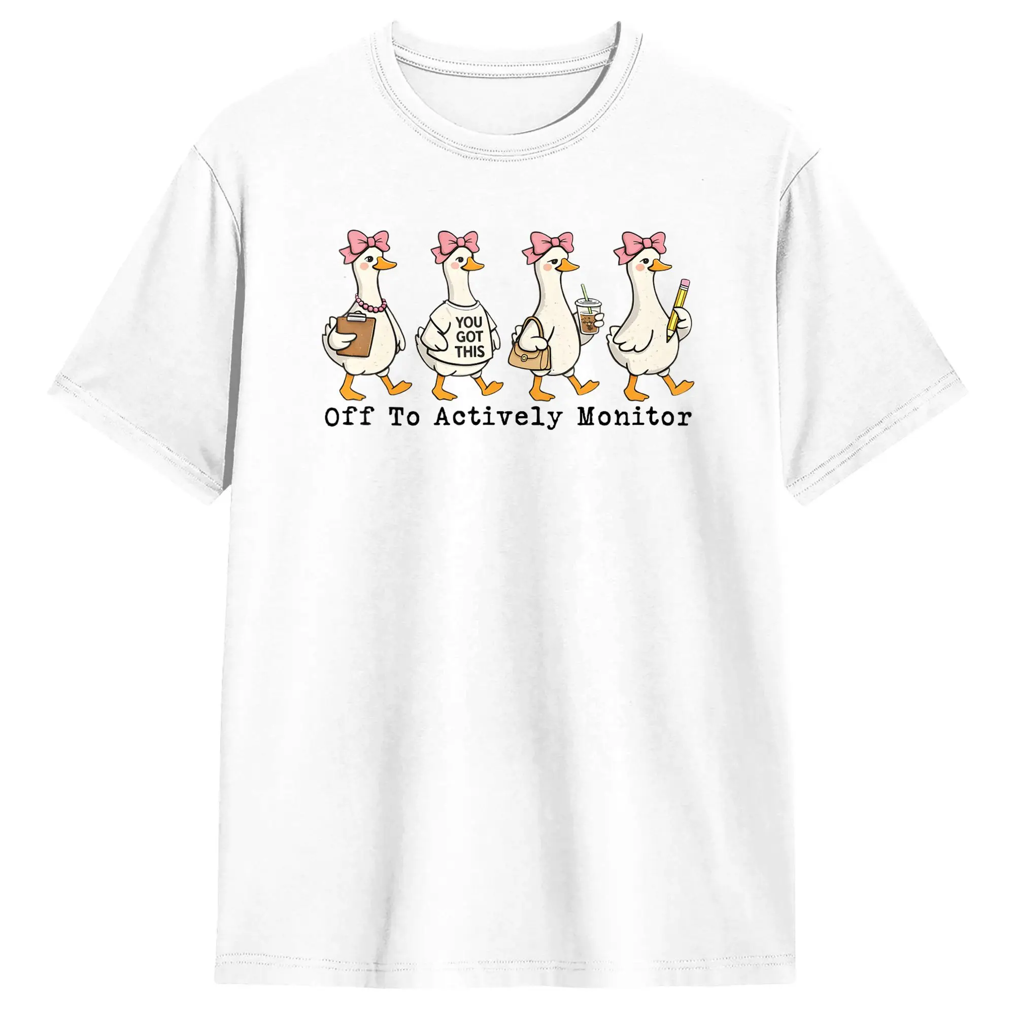 Men's Off to Actively Monitor Teacher Testing Day Goose T Shirts Cotton Clothes Leisure Short Sleeve Tee Shirt Gift T-Shirts