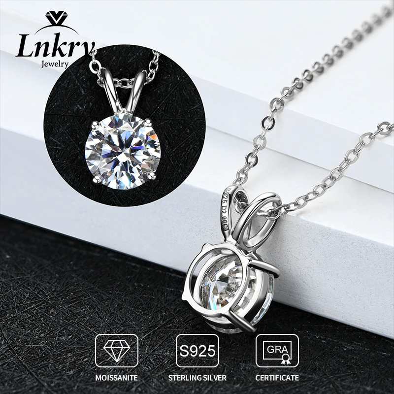 

Lnkry 6.5mm1ct Solitaire Moissanite Necklace For Women Collar Plata 925 Sterling Silver Four Claw Pendant Necklaces Jewelry Gift