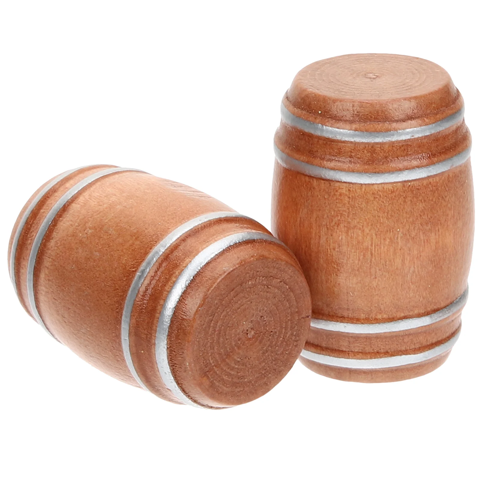 2pcs Miniature Wooden Barrels Mini House Drink Accessories Beer Barrels Figurine Models