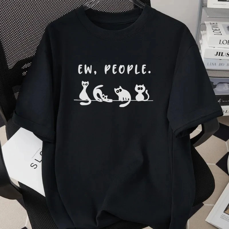 Interesting Cartoon Cat Short Sleeved T-shirt Neutral Casual Y2k Top Cute Cartoon Cat Daily Commuting Casual Women Home Clothes