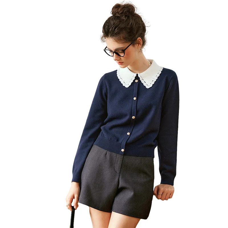 OLrain المرأة تريكو البلوز 2025 الخريف الفرنسية المتناقضة اللون محبوك سترة الصلبة موضة عادية قصيرة البلوز N56QZ86538