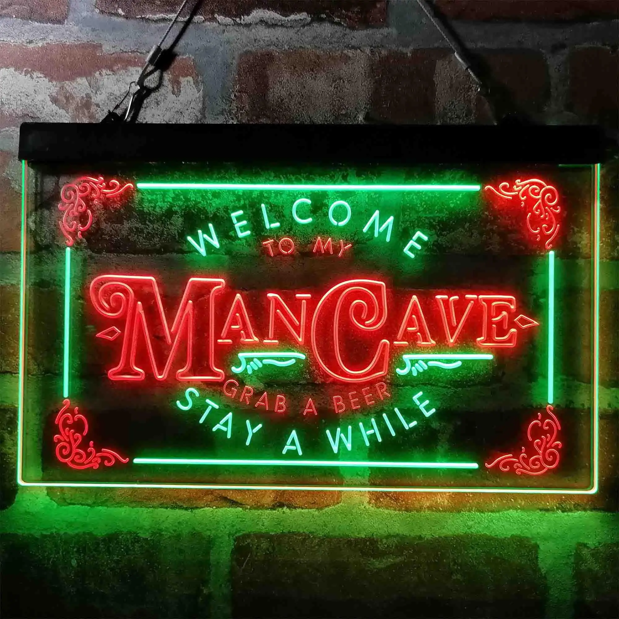 MAN CAVE. Welcome to My. Grab a Beer. Stay a While Dual Color Led Neon Sign st6-i3979