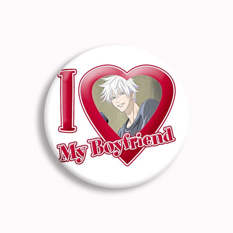 I Love my Boyfriend Jujutsu Kaisen botón Pin creativo Anime insignia Suguru Geto Gojo Choso Sukuna broche insignia Fans colecciona 58mm