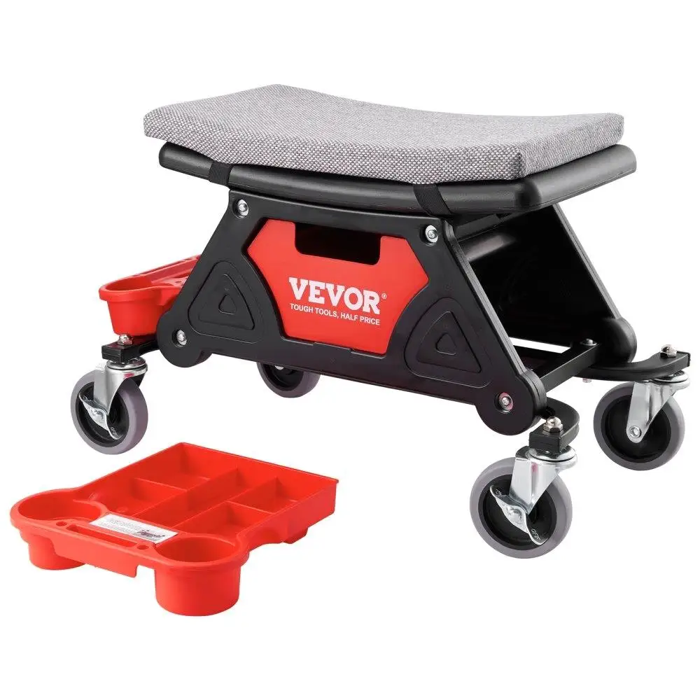 

Mechanics Stool Rolling 300 LBS Capacity 4 Wheels Three Slide Out Tool Trays Heavy Duty Seat for Garage DIY Automotive