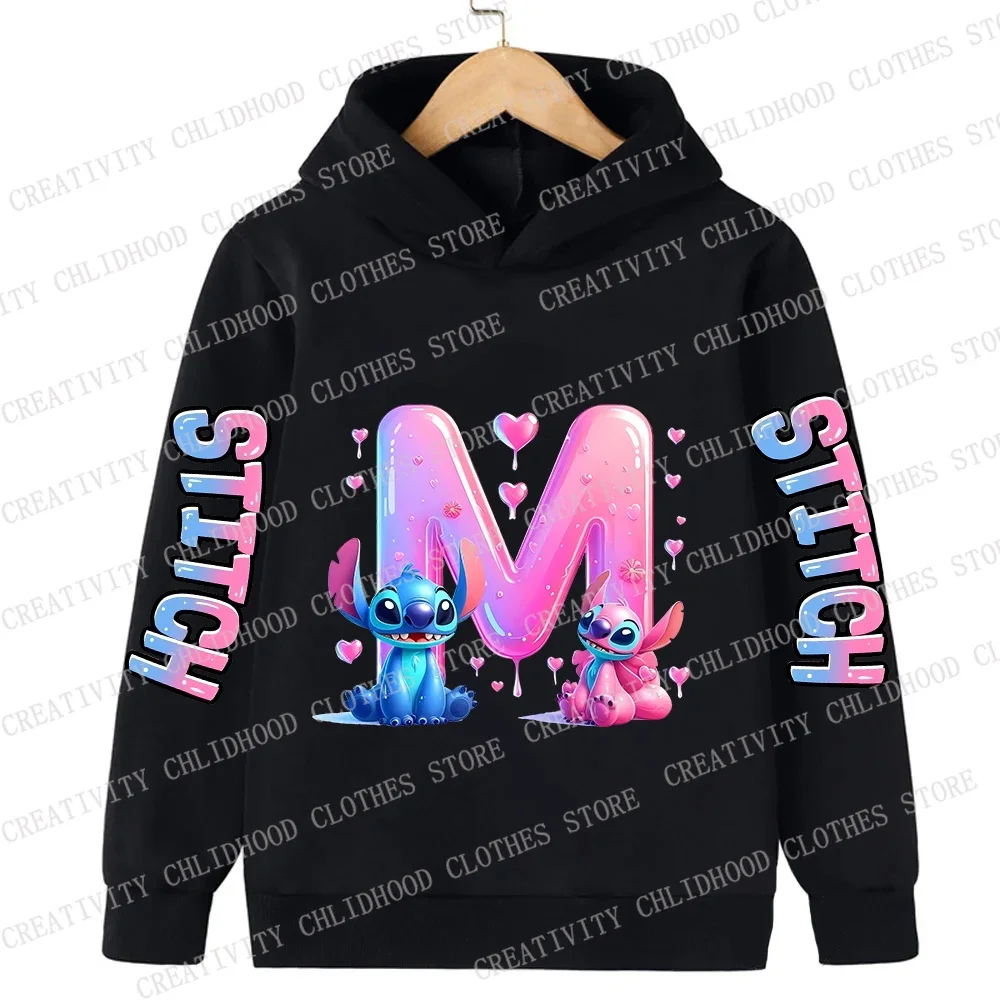 Lilo & Stitch Children Hoodies Letter A-Z Kid Pullover Print Kawaii Casual Clothes Anime Kids Sweatshirts Girl Boy Cartoons Tops